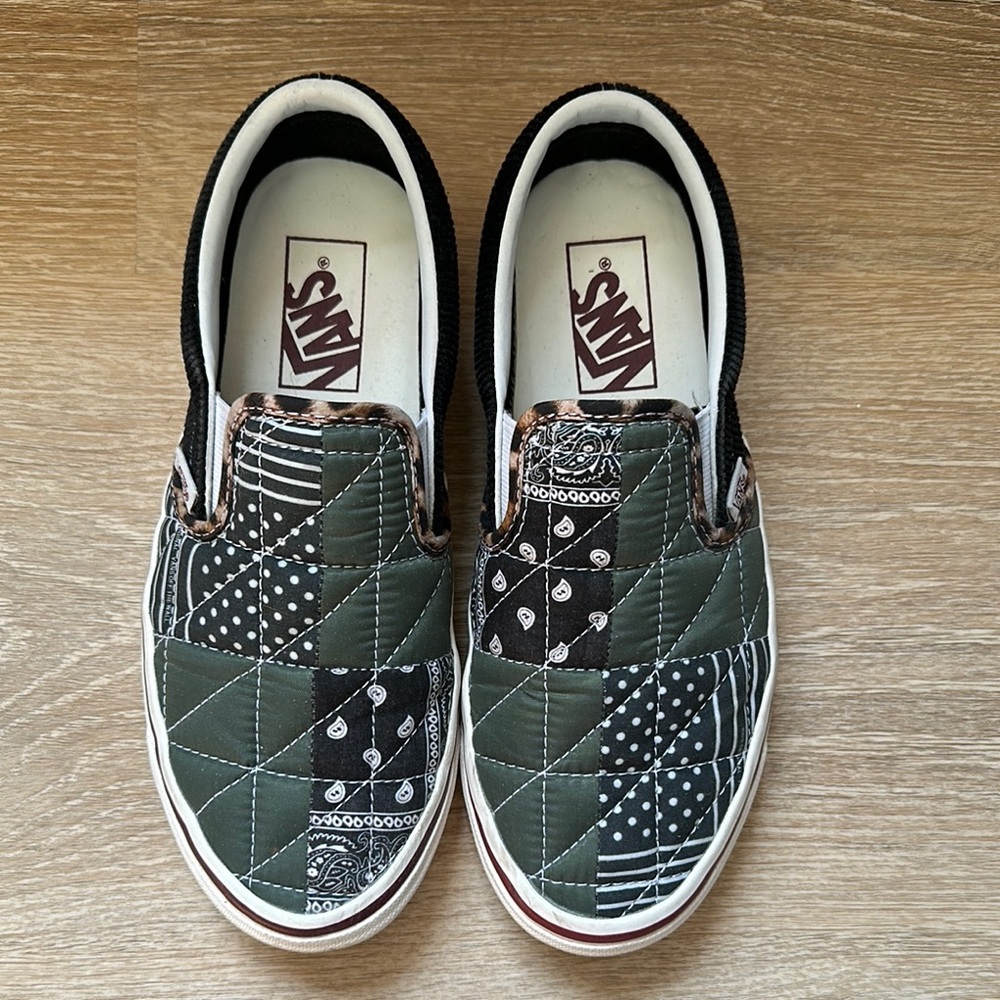 Vans Green and Black Patchwork Slip-On Sneakers